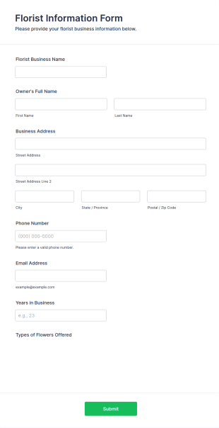 Florist Information Form Template