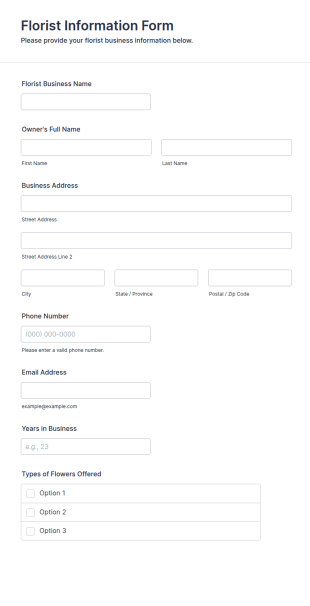 Florist Information Form Template