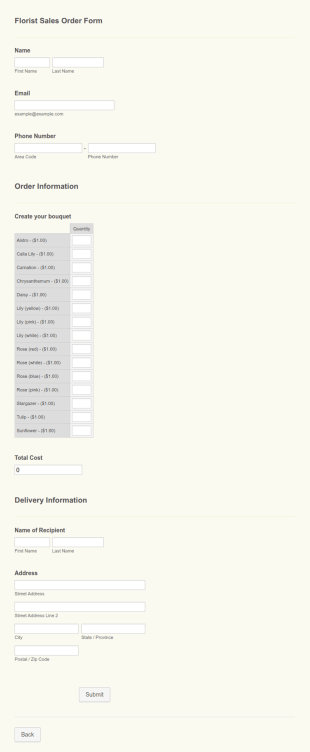 Florist Sales Order Form Template