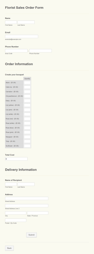 Florist Sales Order Form Template