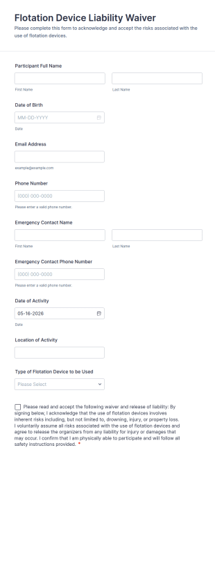 Flotation Device Liability Waiver Form Template
