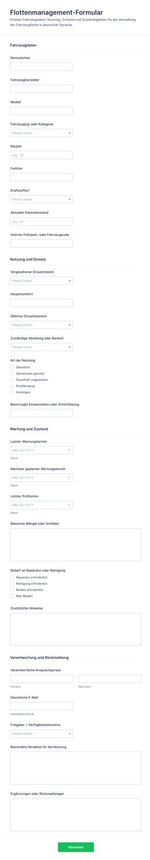 Flottenmanagement Formular