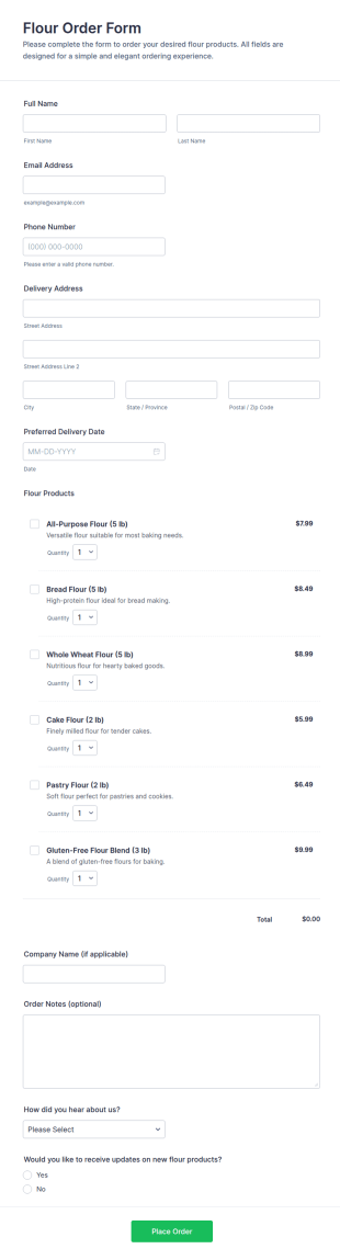 Flour Order Form Template