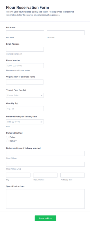 Flour Reservation Form Template
