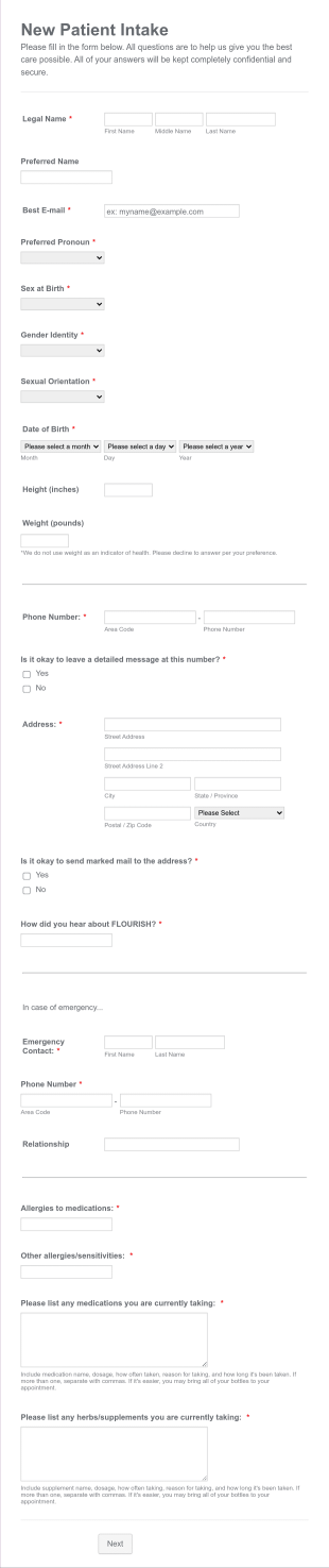 FLOURISH: New Patient Intake Form Template