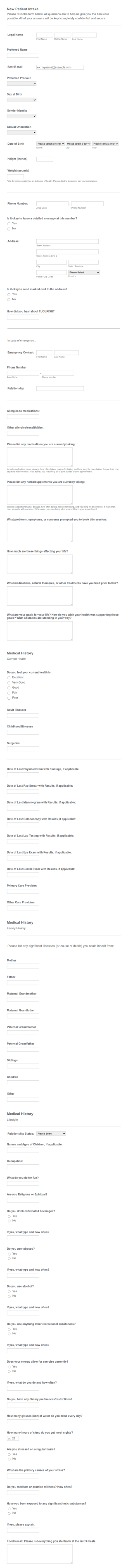 FLOURISH: New Patient Intake Form Template