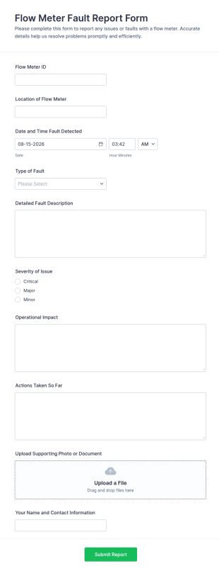 Flow Meter Fault Report Form Template
