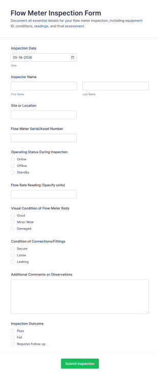 Flow Meter Inspection Form Template