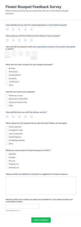 Flower Bouquet Feedback Survey Form Template