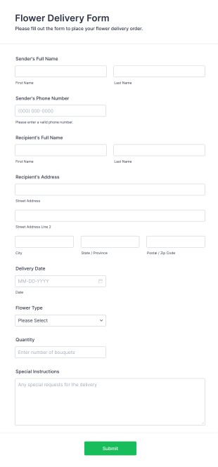 Flower Delivery Form Template