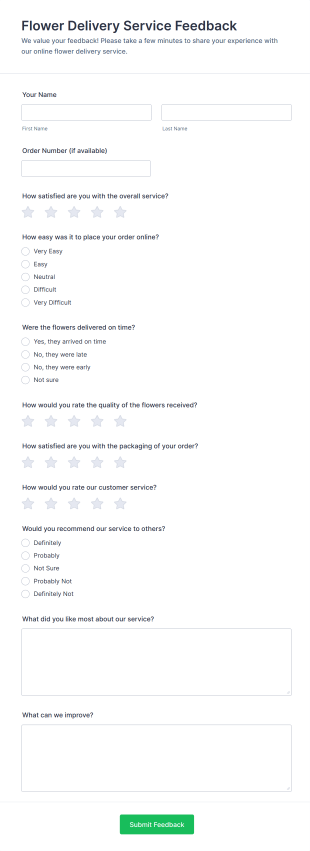 Flower Delivery Service Feedback Form Template