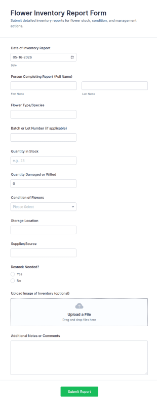 Flower Inventory Report Form Template