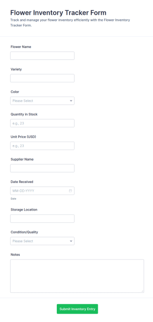 Flower Inventory Tracker Form Template