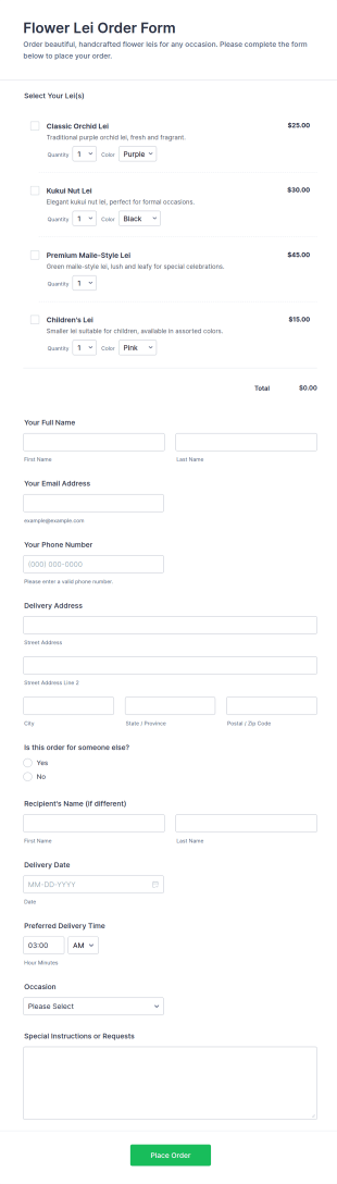 Flower Lei Order Form Template