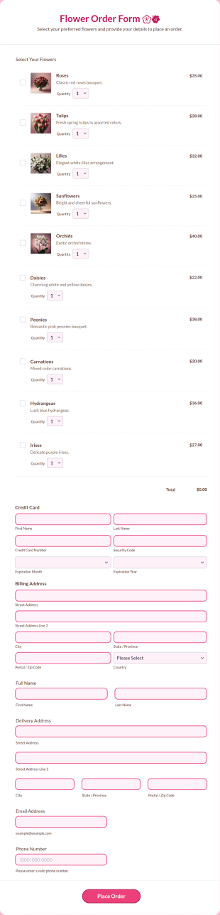 Flower Order Form 🌸🌺