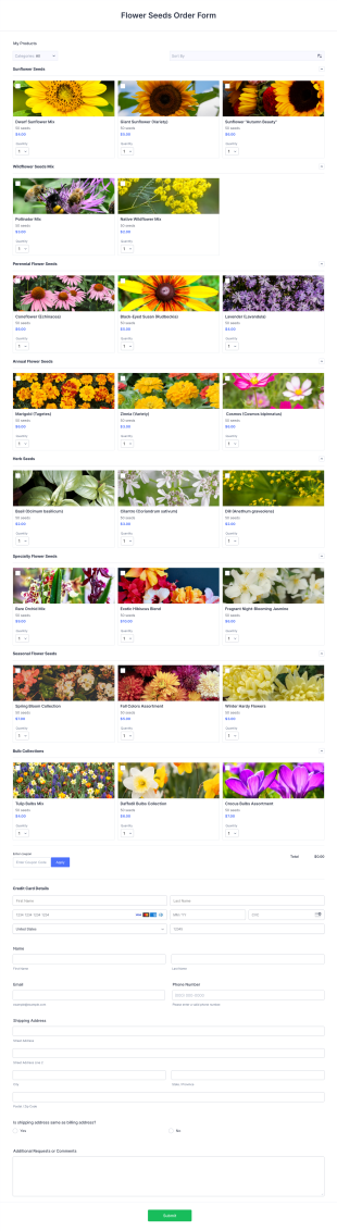 Flower Seeds Order Form Template