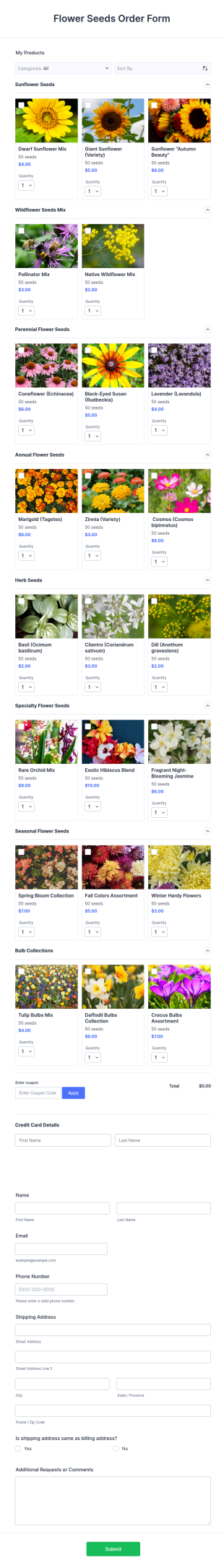 Flower Seeds Order Form Template