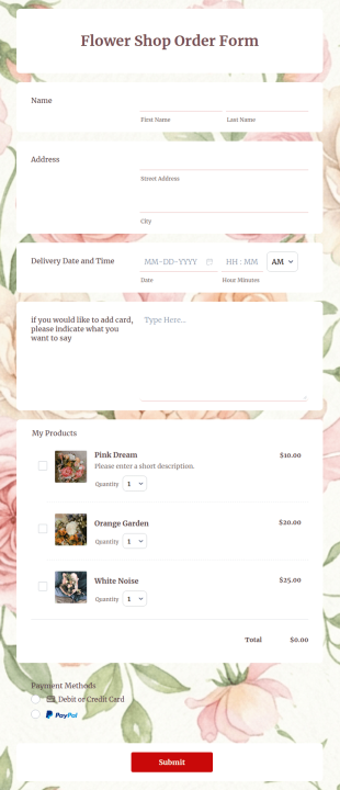 Flower Shop Order Form Template