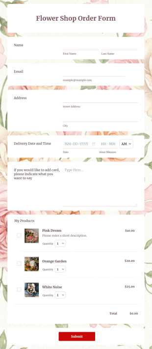 Flower Shop Order Form Template