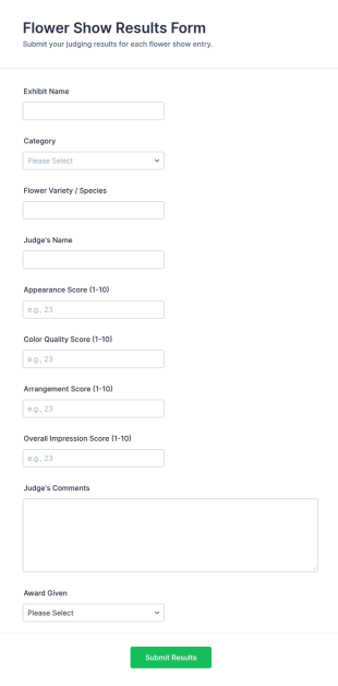 Flower Show Results Form Template