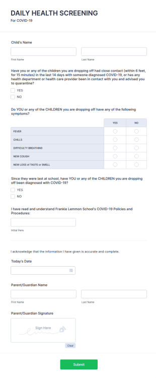 Fls Daily Health Screening Form Template