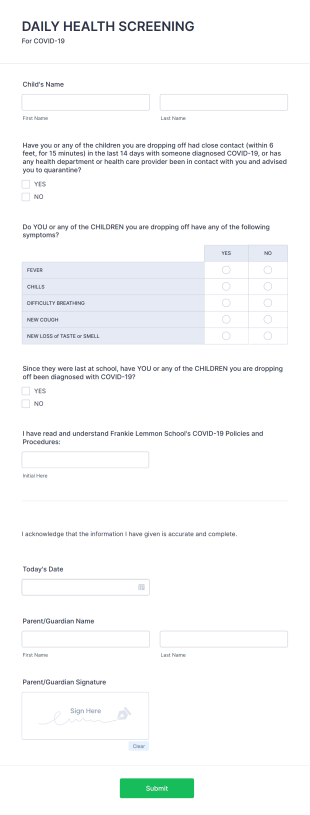 Fls Daily Health Screening Form Template