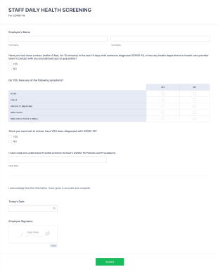 Fls Staff Daily Health Screening Form Template
