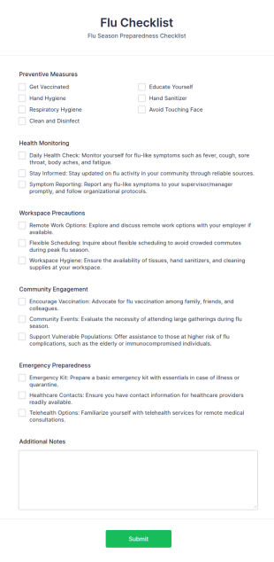 Flu Checklist Form Template