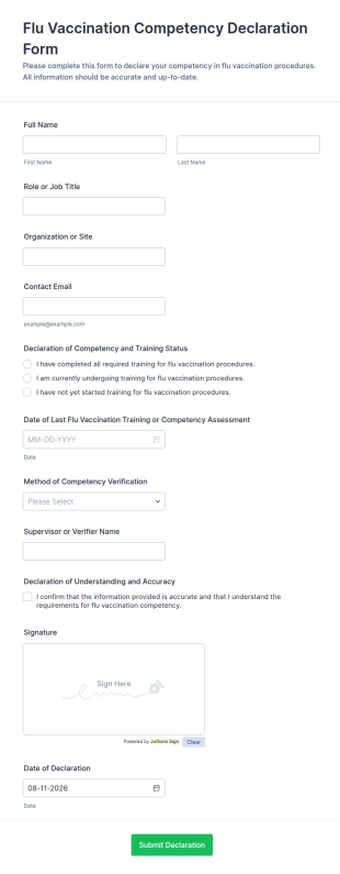 Flu Vaccination Competency Declaration Form Template