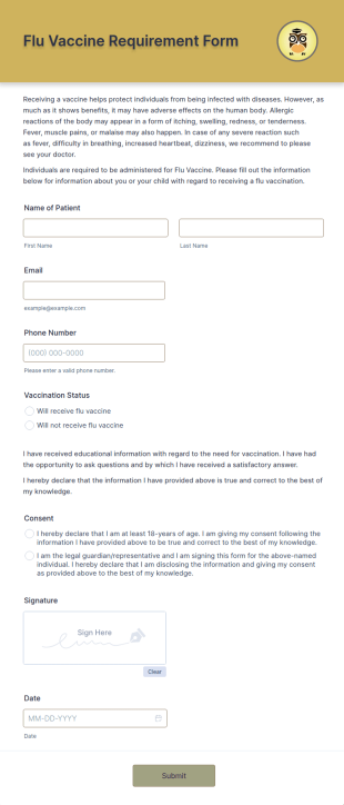 Flu Vaccine Requirement Form Template