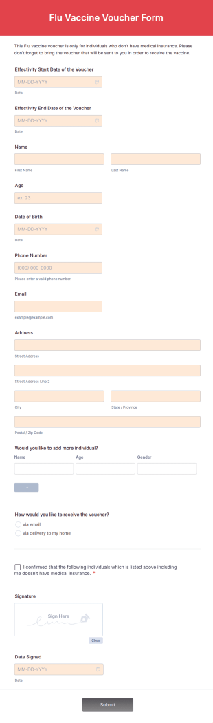 Flu Vaccine Voucher Form Template