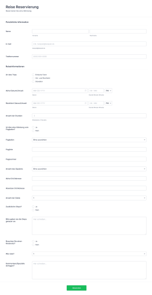 Flughafen Abholreservierungsformular Form Template