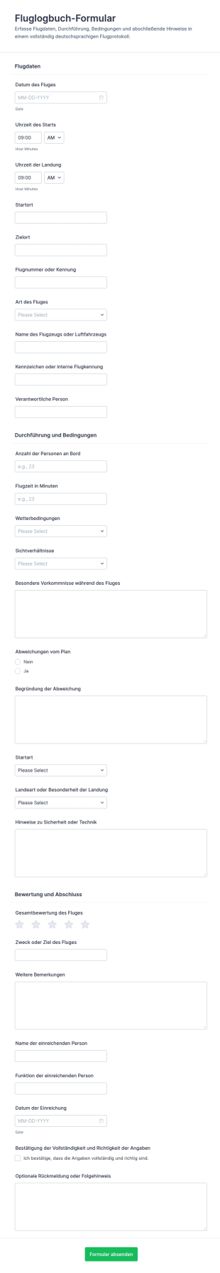Flugprotokoll Fragebogen