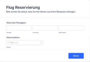 Flugreservierungsformular Form Template