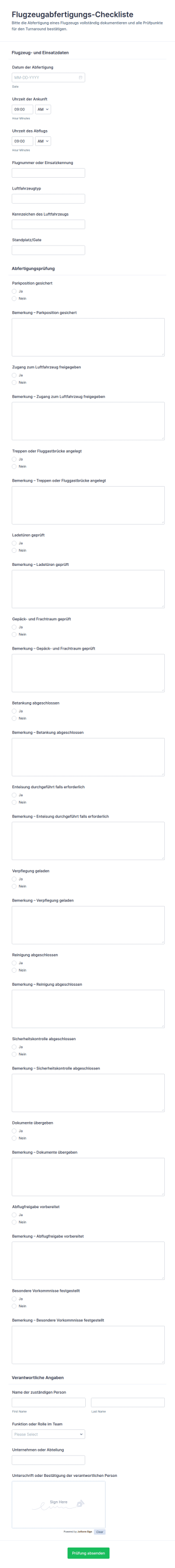 Flugzeug Abfertigungs Checkliste