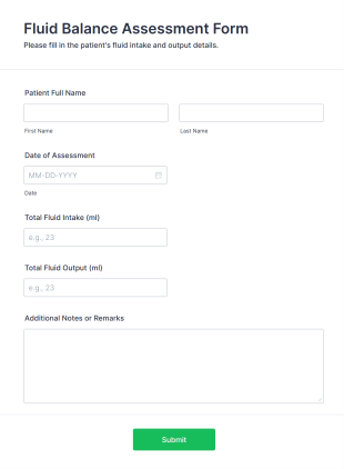 Fluid Balance Assessment Form Template