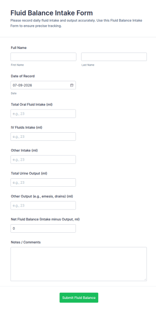 Fluid Balance Intake Form Template