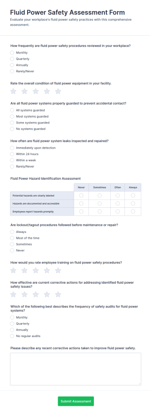 Fluid Power Safety Assessment Form Template