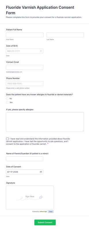 Fluoride Varnish Application Consent Form Template