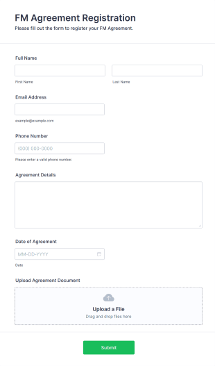 FM Agreement Registration Form Form Template