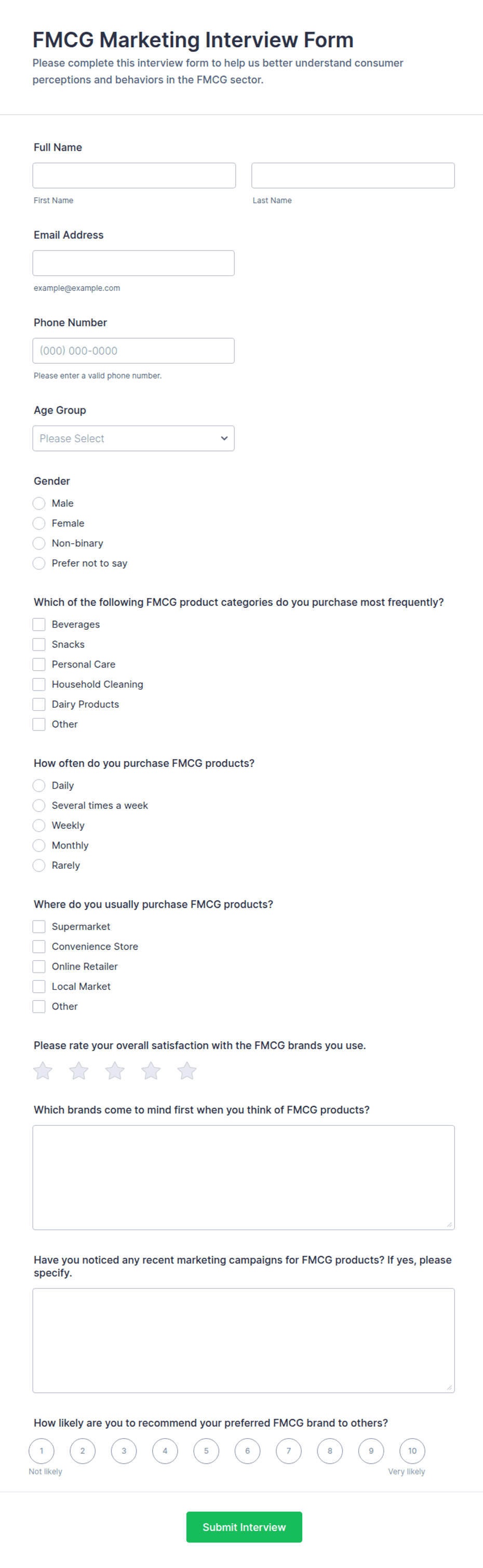 FMCG Marketing Interview Form Template | Jotform