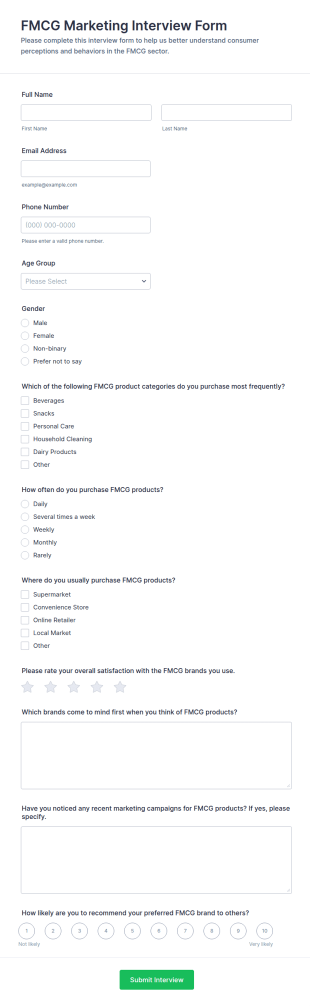 FMCG Marketing Interview Form Template