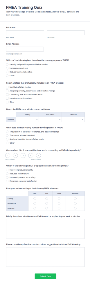 FMEA Training Quiz Form Template