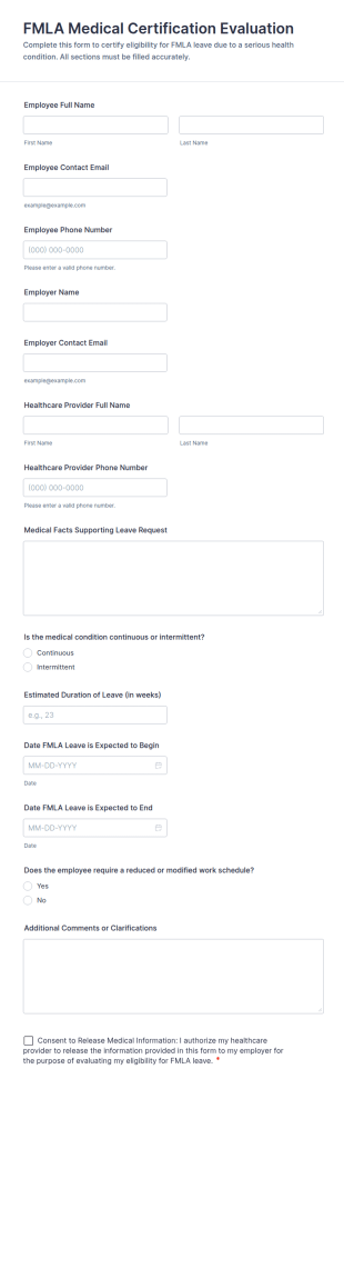 FMLA Medical Certification Evaluation Form Template