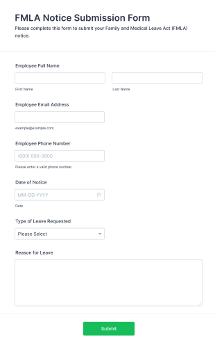 FMLA Notice Submission Form Form Template