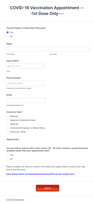 FMLK COVID 19 Vaccination Appointments Form Template