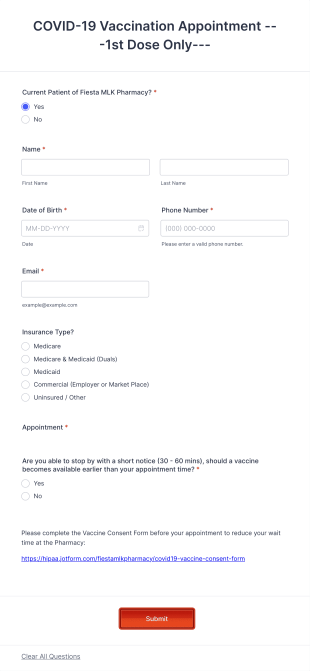FMLK COVID 19 Vaccination Appointments Form Template