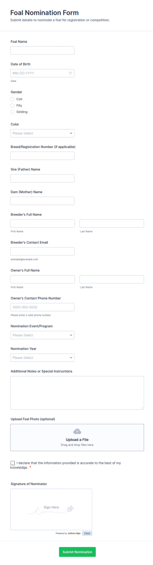 Foal Nomination Form Template