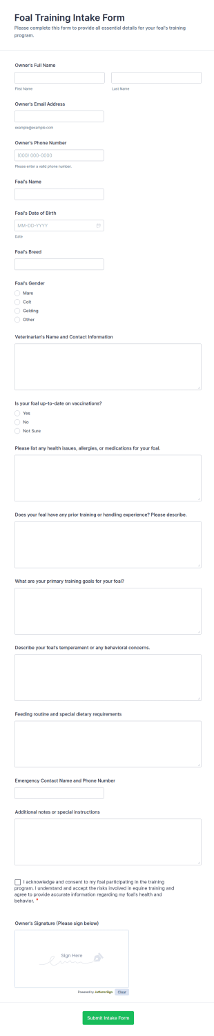 Foal Training Intake Form Template