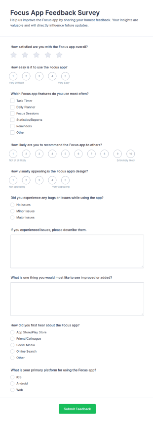 Focus App Feedback Survey Form Template